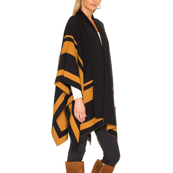 L'AGENCE Accessories - L'Agence Jake Bordered Stripe Cape Merino Wool Cotton Wrap